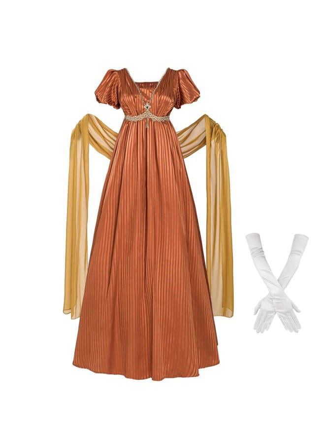 Nuoqi Regency Dresses Women Short Regency Era Gown Empire Waist Victorian Tea Party Costume Orange, M - Image 1