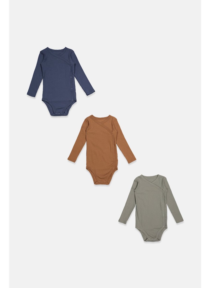 Tchibo Toddlers Boy 3 Pcs V Neck Long Sleeve Knitted Bodysuits, Olive  - Image 1