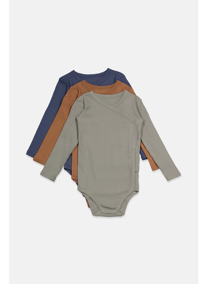 Tchibo Toddlers Boy 3 Pcs V Neck Long Sleeve Knitted Bodysuits, Olive  - Image 3