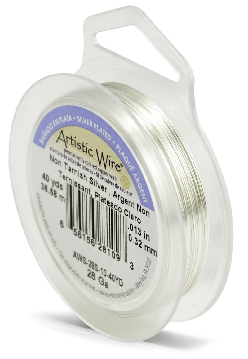 Artistic Wire 32 mm Silver Plated Tarnish Resistant Colored Copper Craft Wire, 28 Gauge, 40 yd