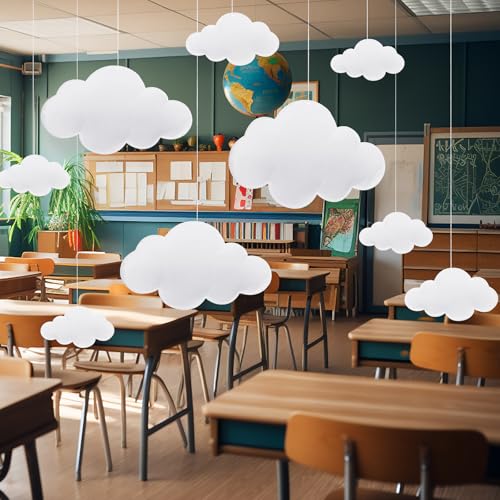 Tatuo 8 Pcs Classroom 3D Cloud Decoration Hanging for Ceiling Party Decoration Artificial Cloud Ornament Hanging Ceiling Wall Decor for Birthday Wedding Baby Shower Nursery Children RoomDelicateWhite - Image 1