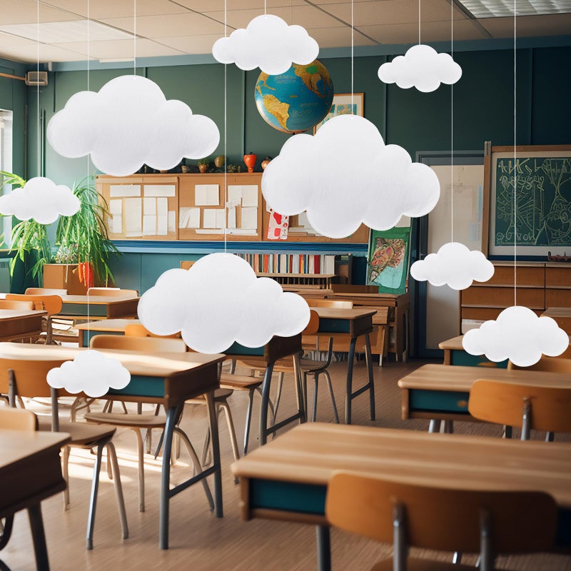 Tatuo 8 Pcs Classroom 3D Cloud Decoration Hanging for Ceiling Party Decoration Artificial Cloud Ornament Hanging Ceiling Wall Decor for Birthday Wedding Baby Shower Nursery Children RoomDelicateWhite - Image 2