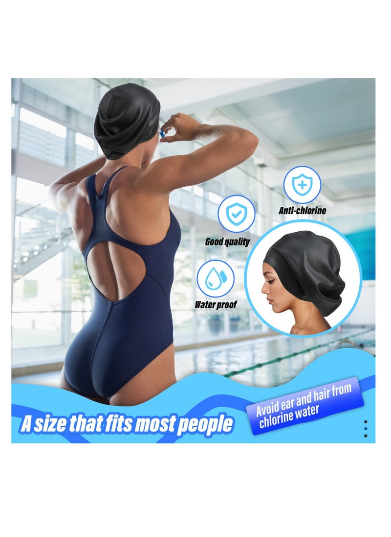 Excefore - Silicone Swim Cap for Women Men Extra Large Special Design Swimming Cap Waterproof Bathing Cap Swim Hat for Very Long Hair Braids Thick Curly Hair Keep Your Hair Dry - Image 1