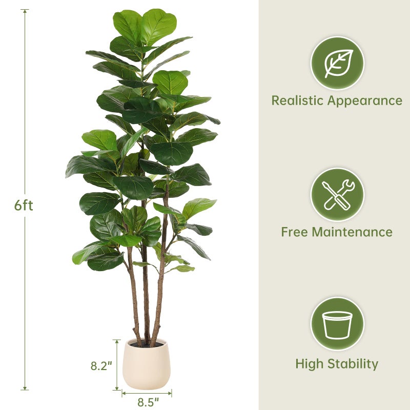 Realead 6ft Fiddle Leaf Fig Tree Artificial with Tall Exquisite Planter - Tall Faux Fiddle Leaf Fig Tree with Natural Trunk and Lifelike Leaves - Fake Fig Tree for Home Living Room Indoor Decor - Image 5