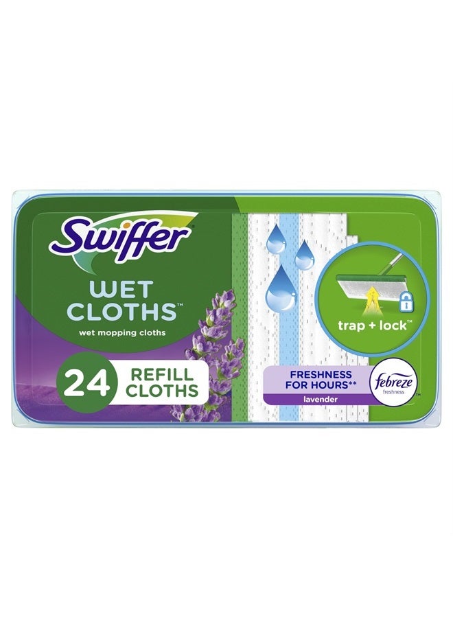 Swiffer منظف، إعادة تعبئة وسادة المسح الرطب، رائحة لافندر فابريز والفانيليا والراحة، 24 قطعة (عبوة من 1) قد تختلف العبوة - Image 1