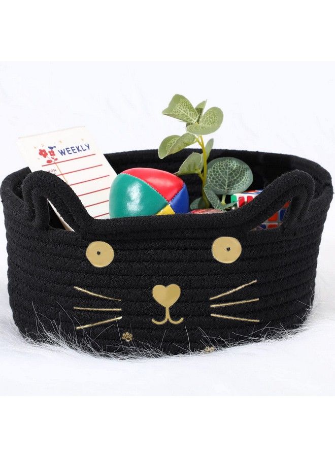 Zopeal Cat Basket Storage Woven Basket Organizer With Ears Decorative Pet Toy Cute Basket Cotton Rope Basket For Gifts Cat Dog Toy Bin Nursery Room Kids Toy (Black 8.3 X 4.7 Inch) - Image 1