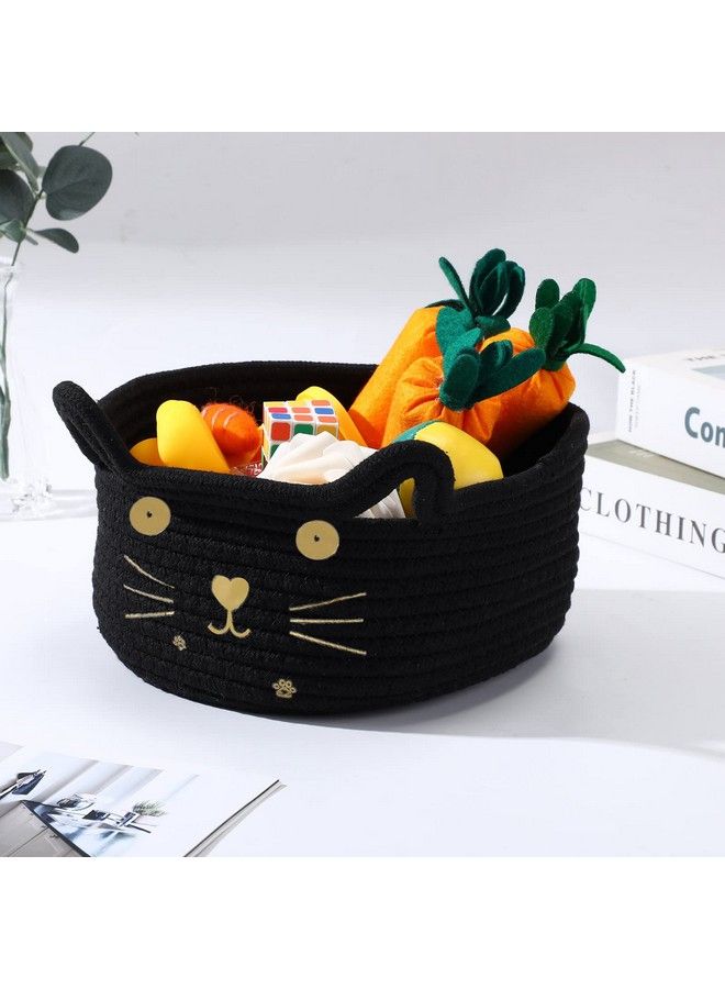 Zopeal Cat Basket Storage Woven Basket Organizer With Ears Decorative Pet Toy Cute Basket Cotton Rope Basket For Gifts Cat Dog Toy Bin Nursery Room Kids Toy (Black 8.3 X 4.7 Inch) - Image 3
