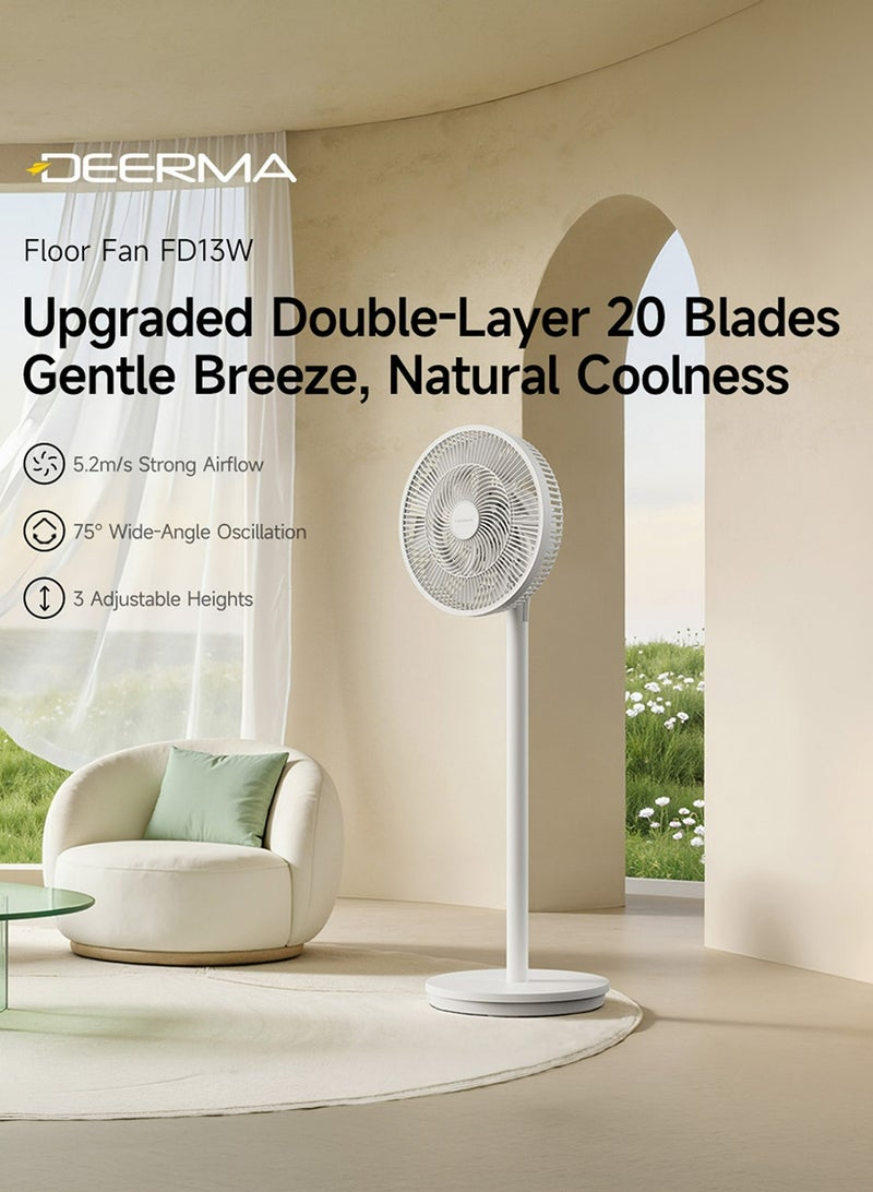 Deerma 16 Inch Stand Fan, Floor Fan 60W with 3 Mode/Speed, 7 Leaf Blade, 4 Adjustable Height & Tilt - FD13W- White 45 W FD13W white - Image 2