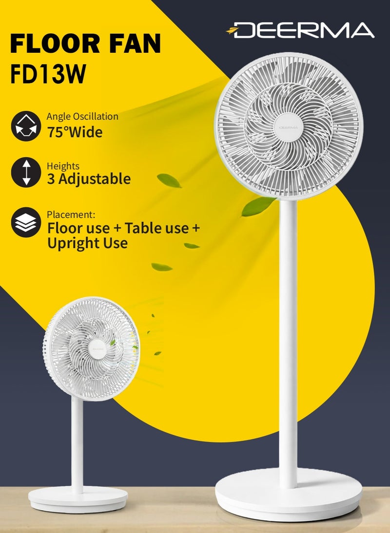 Deerma 16 Inch Stand Fan, Floor Fan 60W with 3 Mode/Speed, 7 Leaf Blade, 4 Adjustable Height & Tilt - FD13W- White 45 W FD13W white - Image 1
