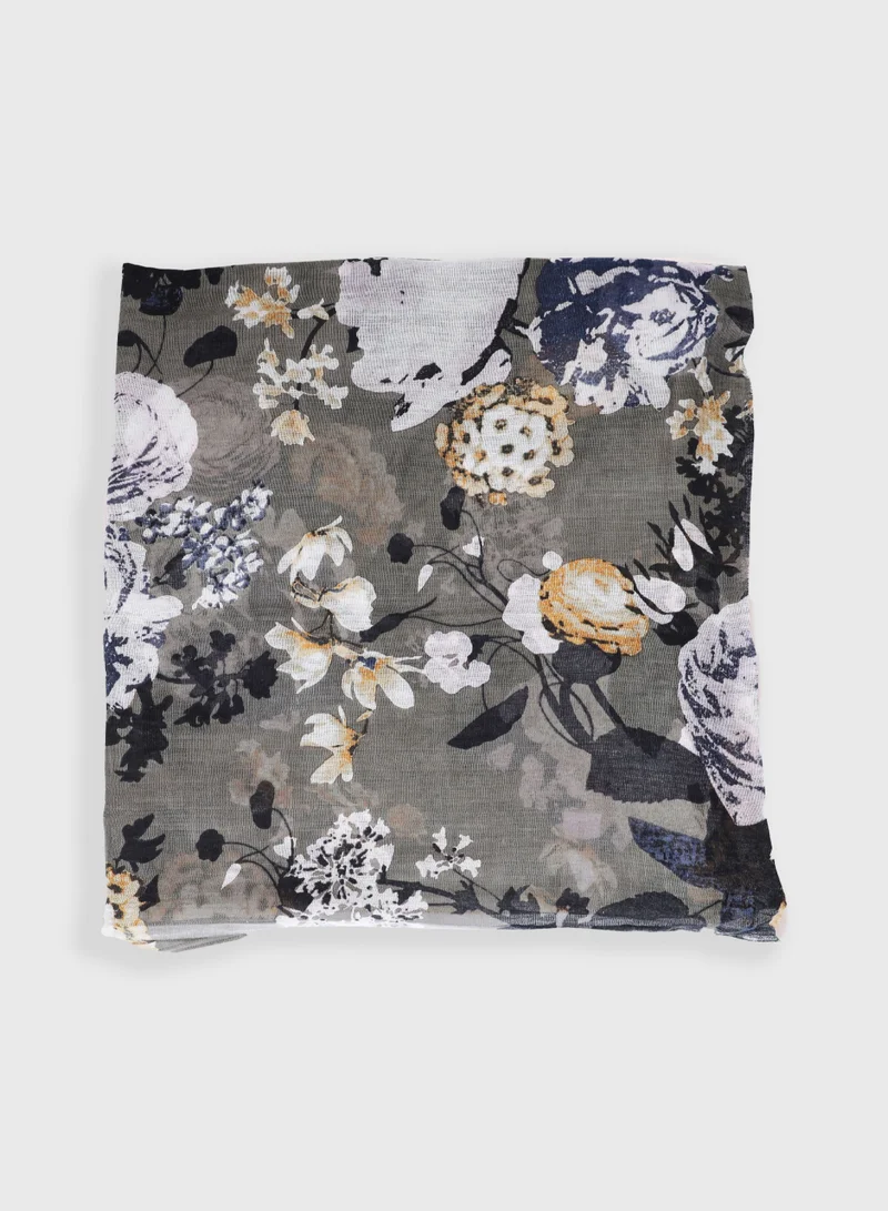 AMICA AMICA Dark Floral Hijab Soft Natural Fiber Long Head Scarf for Women-Stone