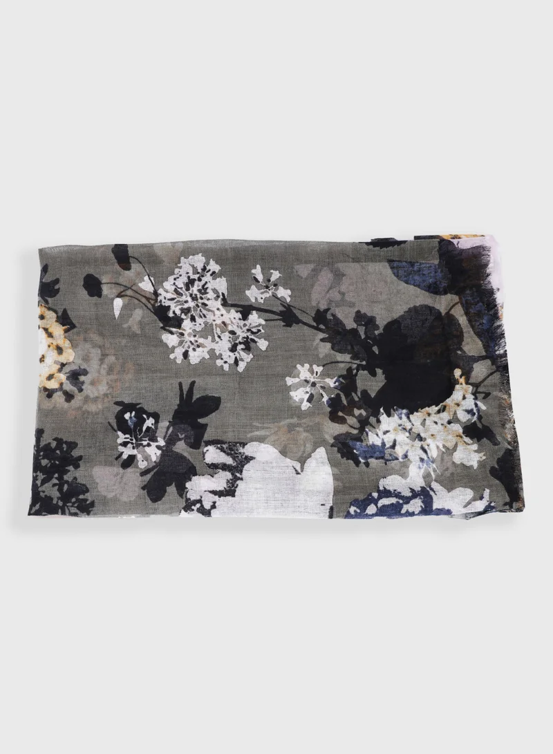 AMICA AMICA Dark Floral Hijab Soft Natural Fiber Long Head Scarf for Women-Stone
