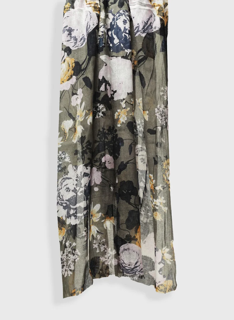 AMICA AMICA Dark Floral Hijab Soft Natural Fiber Long Head Scarf for Women-Stone