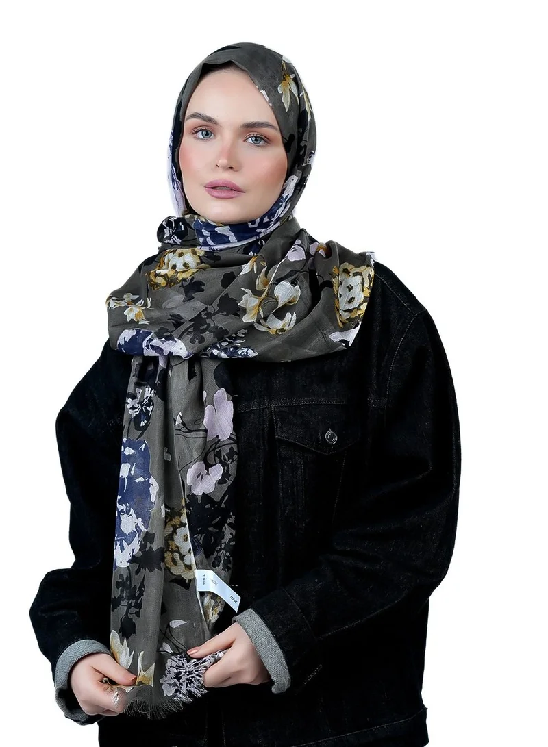 AMICA AMICA Dark Floral Hijab Soft Natural Fiber Long Head Scarf for Women-Stone