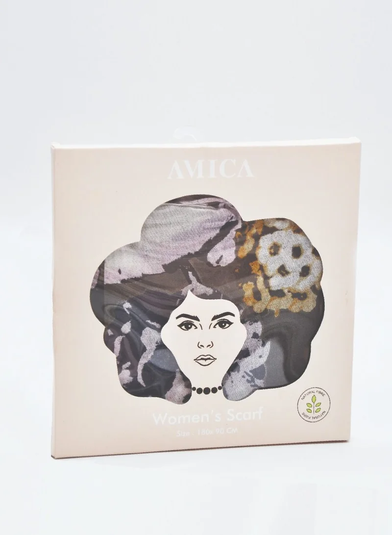 AMICA AMICA Dark Floral Hijab Soft Natural Fiber Long Head Scarf for Women-Stone