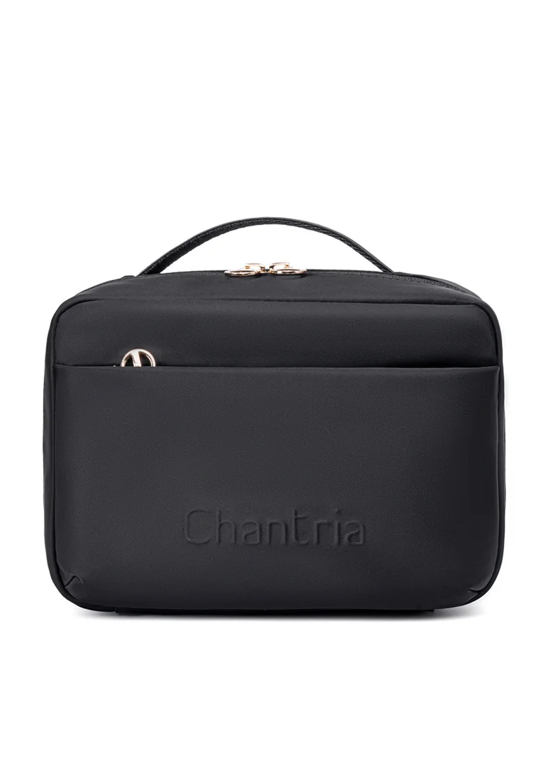Chantria Black Premium Lightweight Carry All Cosmetic Bag for Women Water Resistant Multifunctional Clutch Bag with Multiple Pockets and 180° Degree Opening, CB00793-Black  | Best Price UAE