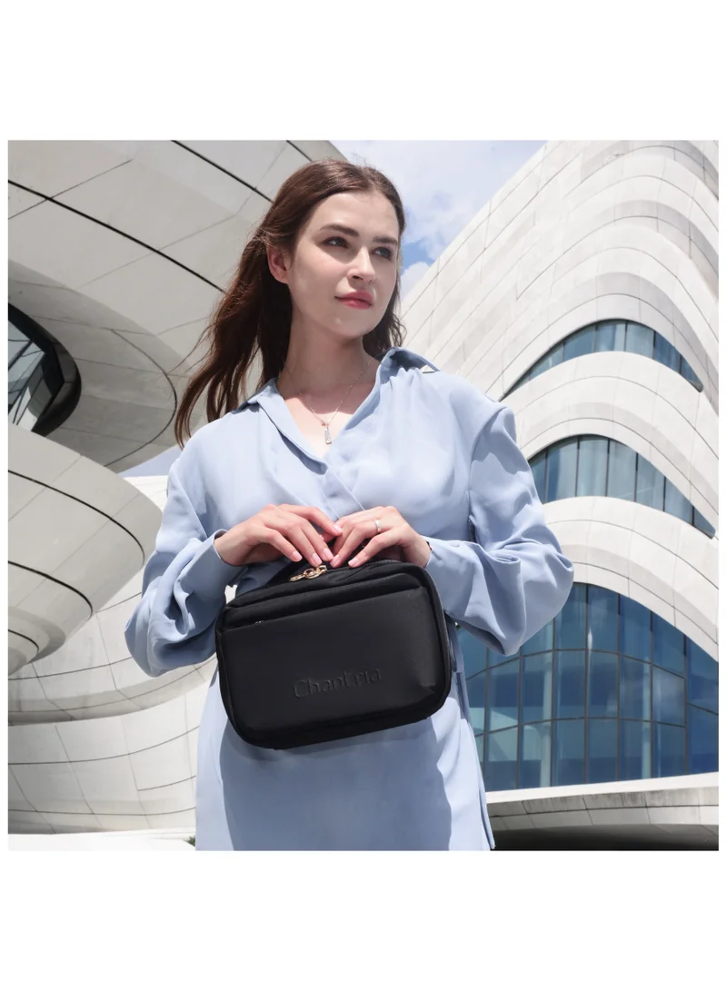 Chantria Black Premium Lightweight Carry All Cosmetic Bag for Women Water Resistant Multifunctional Clutch Bag with Multiple Pockets and 180° Degree Opening, CB00793-Black  | Best Price UAE