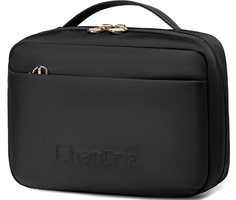 Chantria Premium Lightweight Carry All Cosmetic Bag for Women Water Resistant Multifunctional Clutch Bag with Multiple Pockets and 180° Degree Opening, CB00793, Black