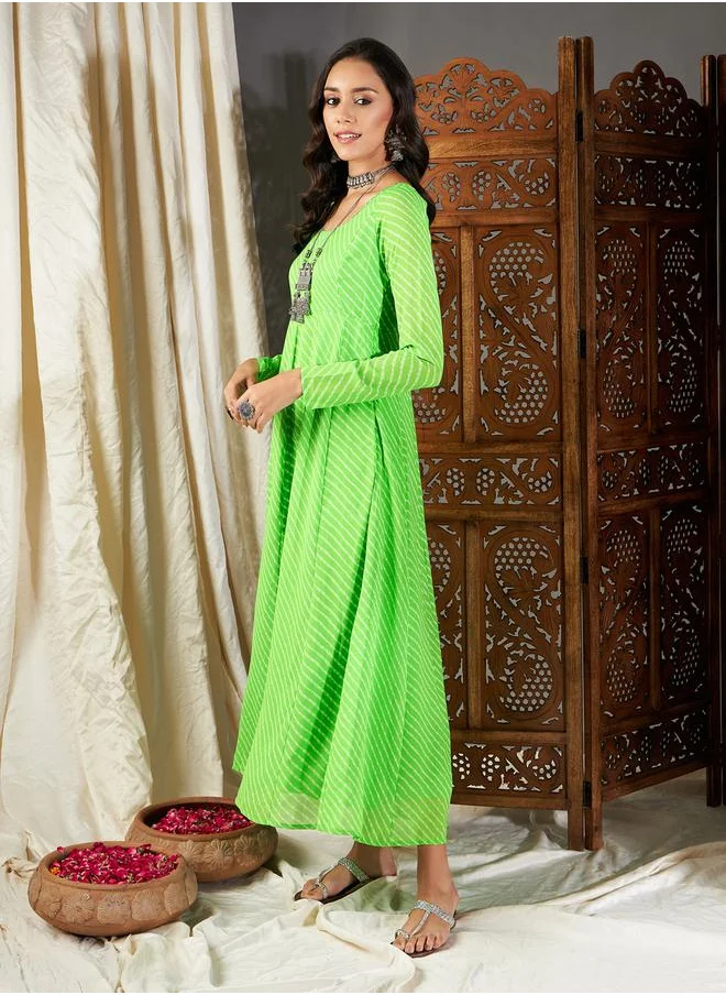 SASSAFRAS Lehariya Anarkali Dress with Tie-Up Back by Styli