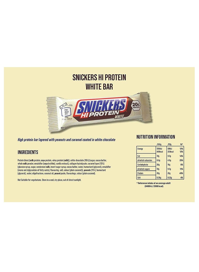 Snickers Hi protein White Peanut and Caramel Flavour Bar, 57g pack of 12 - Image 2