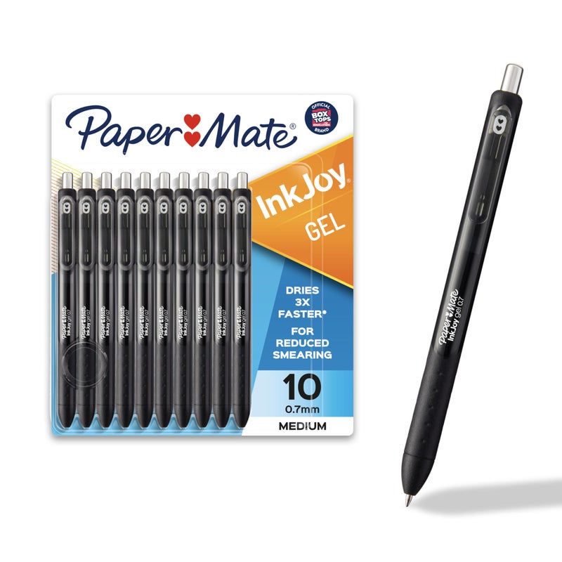 Paper Mate أقلام جيل بلاك إنك جوي من بيبر ميت، نقطة متوسطة (0.7 مم)، مقبض مريح، 10 قطع، حبر سريع الجفاف، مثالي للكتابة السلسة - Image 1