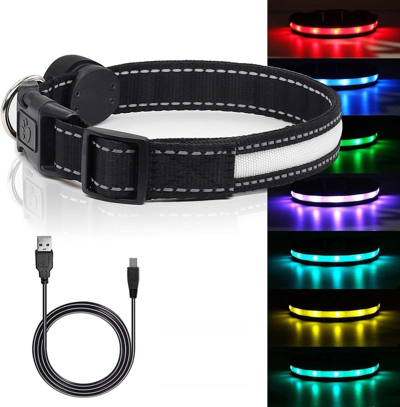 ياسيج أطواق كلاب مضيئة، أطواق أمان LED قابلة للشحن عبر USB، 7 ألوان متغيرة، ضوء مشي للكلاب يتوهج في الظلام، مشبك أمان نيون قابل للتعديل، طوق كلاب مضيء للكلاب الصغيرة/المتوسطة/الكبيرة، مقاس M - Image 1