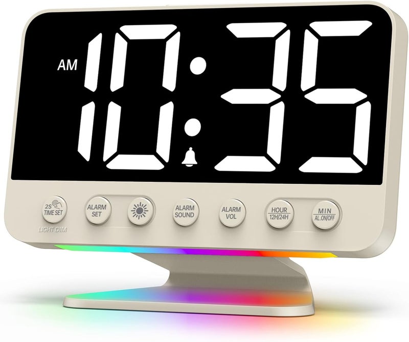 Odokee Digital Alarm Clocks for Bedrooms: Large Bold Number 5 Brightness Dimmer - Easy to Read Across The Room - 5 Alarm Sound 8 Night Light - Putty - Image 1