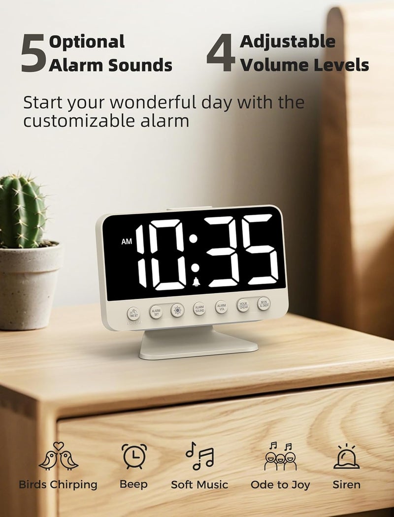 Odokee Digital Alarm Clocks for Bedrooms: Large Bold Number 5 Brightness Dimmer - Easy to Read Across The Room - 5 Alarm Sound 8 Night Light - Putty - Image 3