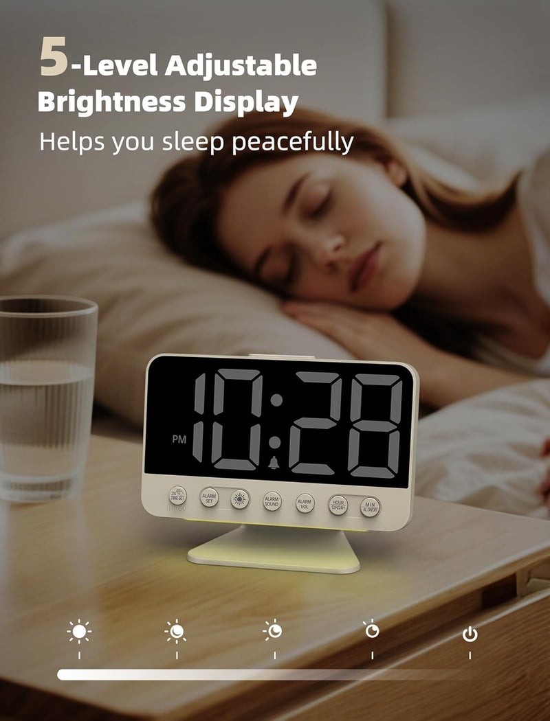 Odokee Digital Alarm Clocks for Bedrooms: Large Bold Number 5 Brightness Dimmer - Easy to Read Across The Room - 5 Alarm Sound 8 Night Light - Putty - Image 4