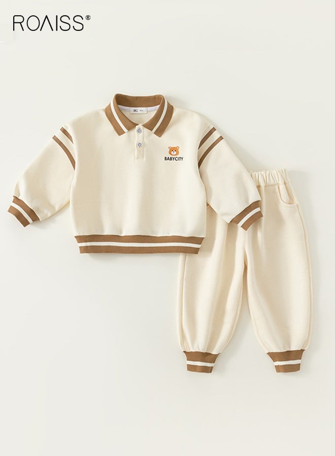 رويس طقم قميص بولو وسروال للأطفال الصغار، ملابس ربيعية وخريفية للأطفال الصغار، قميص بأكمام طويلة وسروال بخصر مطاطي، طقم ملابس مريح من قطعتين للأطفال الصغار، مناسب للارتداء اليومي والأنشطة الخارجية - Image 2