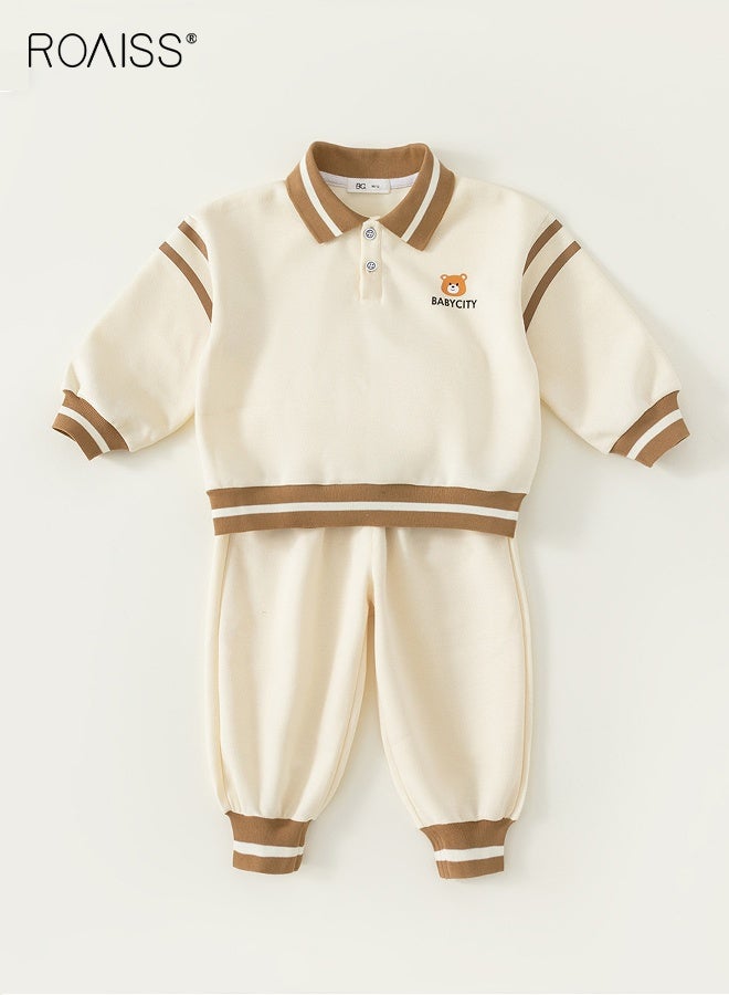 رويس طقم قميص بولو وسروال للأطفال الصغار، ملابس ربيعية وخريفية للأطفال الصغار، قميص بأكمام طويلة وسروال بخصر مطاطي، طقم ملابس مريح من قطعتين للأطفال الصغار، مناسب للارتداء اليومي والأنشطة الخارجية - Image 1