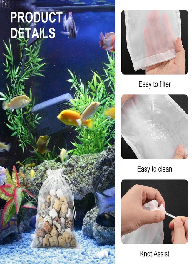 SNOMEL 12 Pieces Aquarium Filter Media Bag with Drawstring, 200 Micron Aquarium Mesh Bag, Reusable High Flow Fish Tank Filter Pouch for Bio Balls Impurities Filtration (5.9" x 7.8") (12) - Image 4