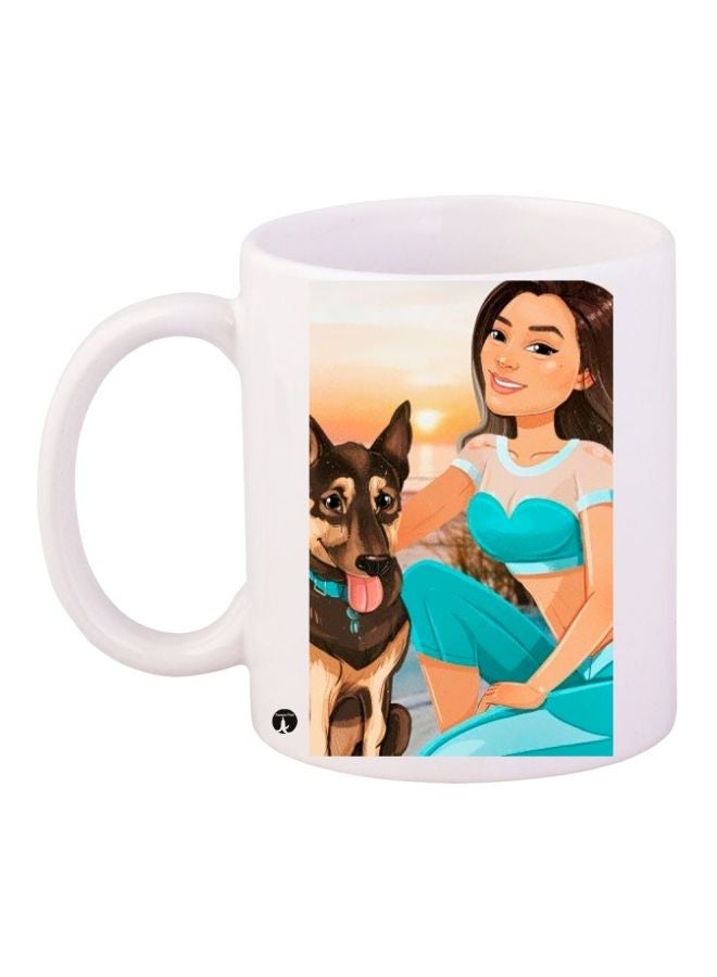 RYN Woman Printed Coffee Mug White/Brown/Black 11ounce