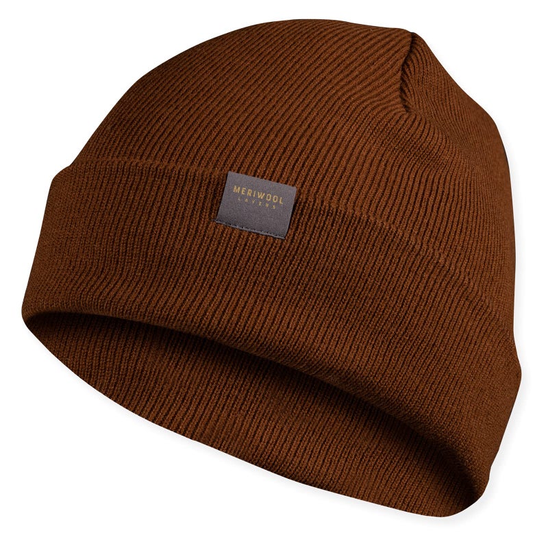 MERIWOOL Beanie for Men and Women - Merino Wool Blend Ribbed Knit Winter Hat Brown - Image 1