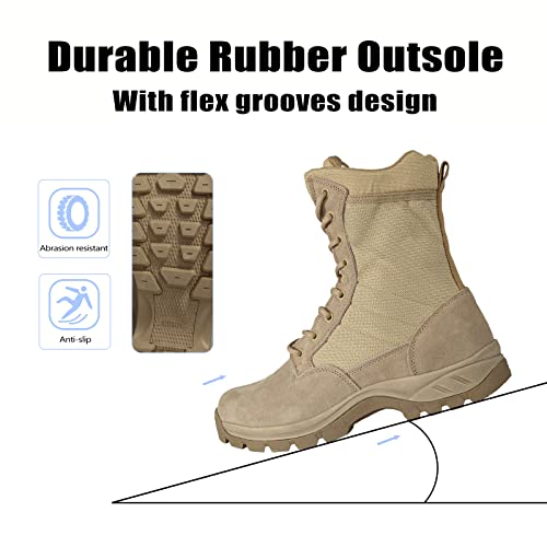 LUDEY Lightweight Military Tactical Boots for Men Durable YKK Side Zipper Police Army Combat Jungle Breathable Comfortable Duty Boots Tan 10US - Image 5