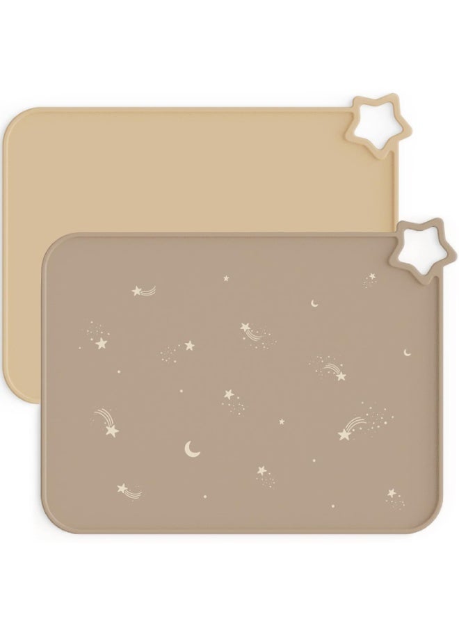 Moonkie Moonkie Silicone Placemats for Baby & Kid, Stain-Proof Non-Slip Toddler Food Mats Eating Table Mat with 2 Packs Warm Taupe/Apricot - Image 1