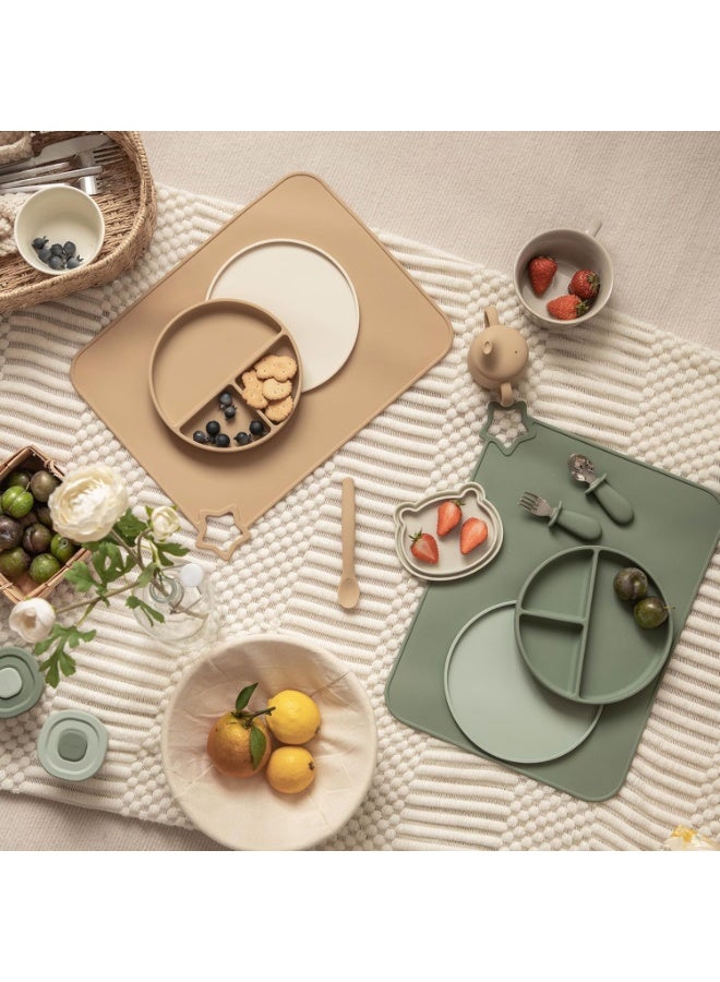 Moonkie Moonkie Silicone Placemats for Baby & Kid, Stain-Proof Non-Slip Toddler Food Mats Eating Table Mat with 2 Packs Warm Taupe/Apricot - Image 4