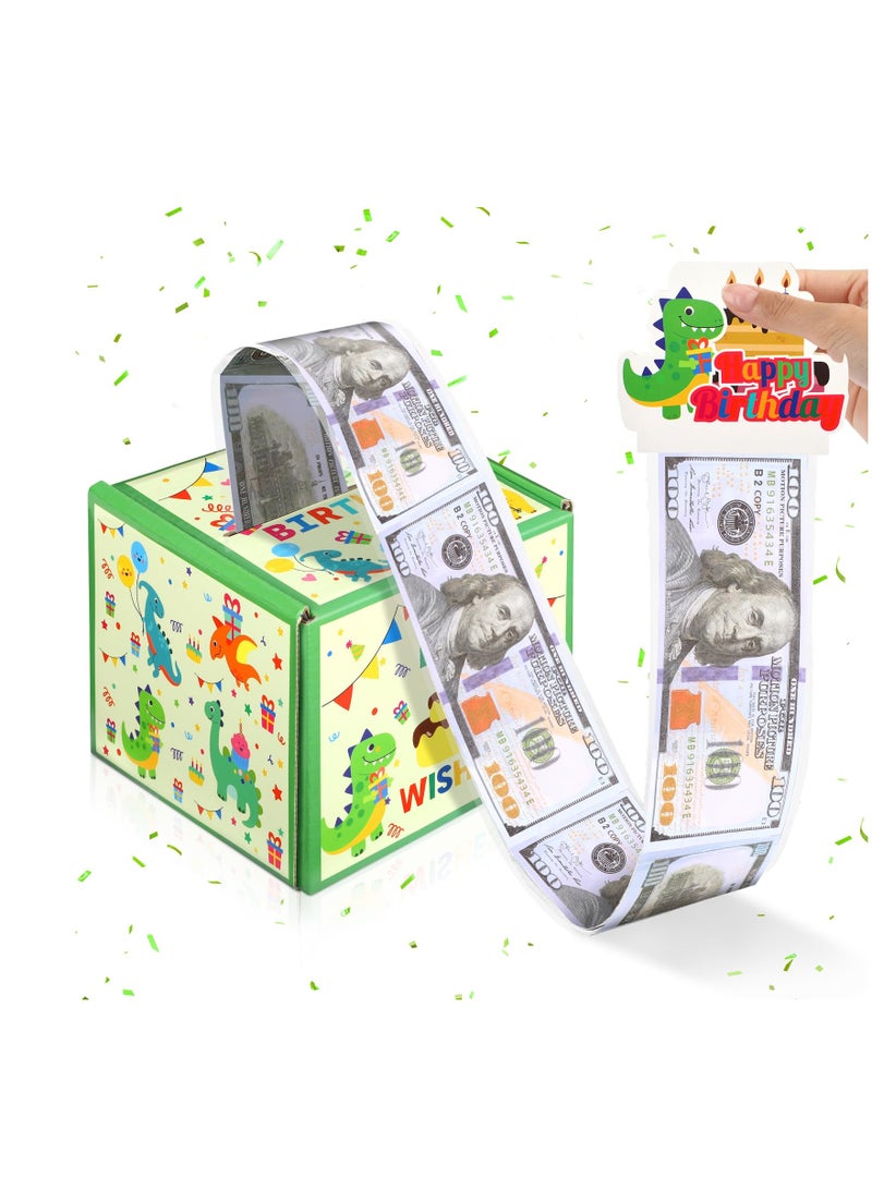 Excefore Dinosaur Happy Birthday Money Box for Cash Gift Pull, Surprise Happy Birthday Money Pull Out Gift Box Green Birthday Gift Decorations for Kids Boys Girls, Fun Birthday Gift for Kids - Image 1