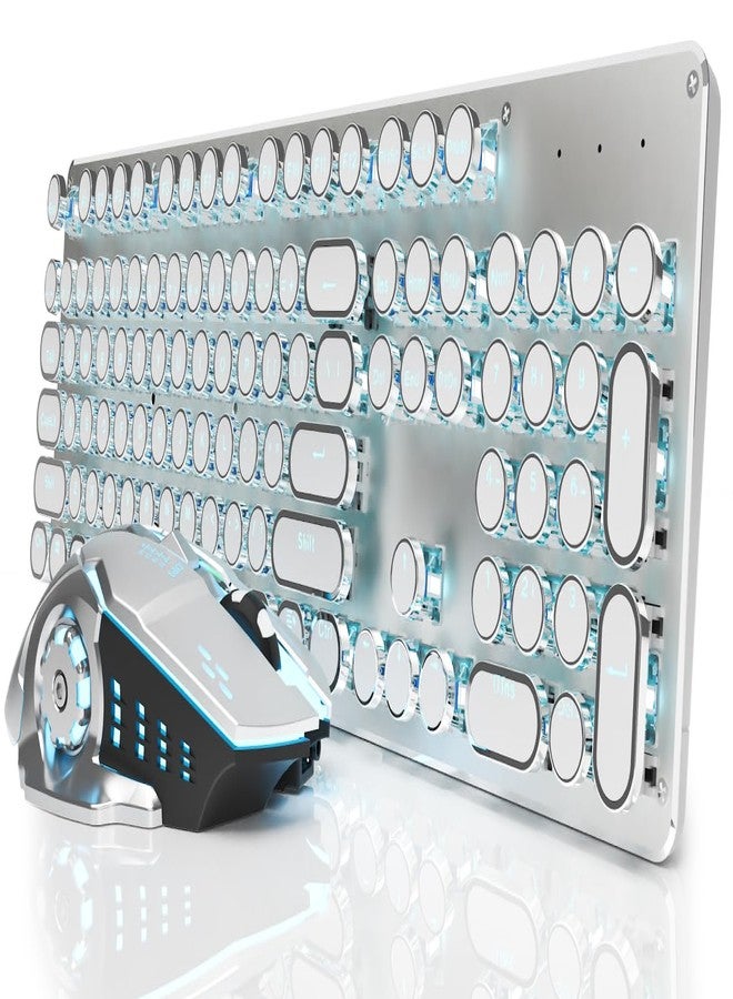 لوحة مفاتيح وماوس ميكانيكية EWEADN TK950، 104 مفتاح، تصميم أنيق، بإضاءة خلفية زرقاء، خاصية منع التداخل، مفاتيح زرقاء، بلوتوث/2.4 جيجاهرتز/سلكي، لوحات مفاتيح جذابة - أبيض - Image 1