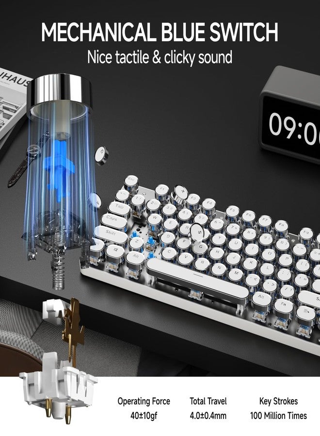 لوحة مفاتيح وماوس ميكانيكية EWEADN TK950، 104 مفتاح، تصميم أنيق، بإضاءة خلفية زرقاء، خاصية منع التداخل، مفاتيح زرقاء، بلوتوث/2.4 جيجاهرتز/سلكي، لوحات مفاتيح جذابة - أبيض - Image 4