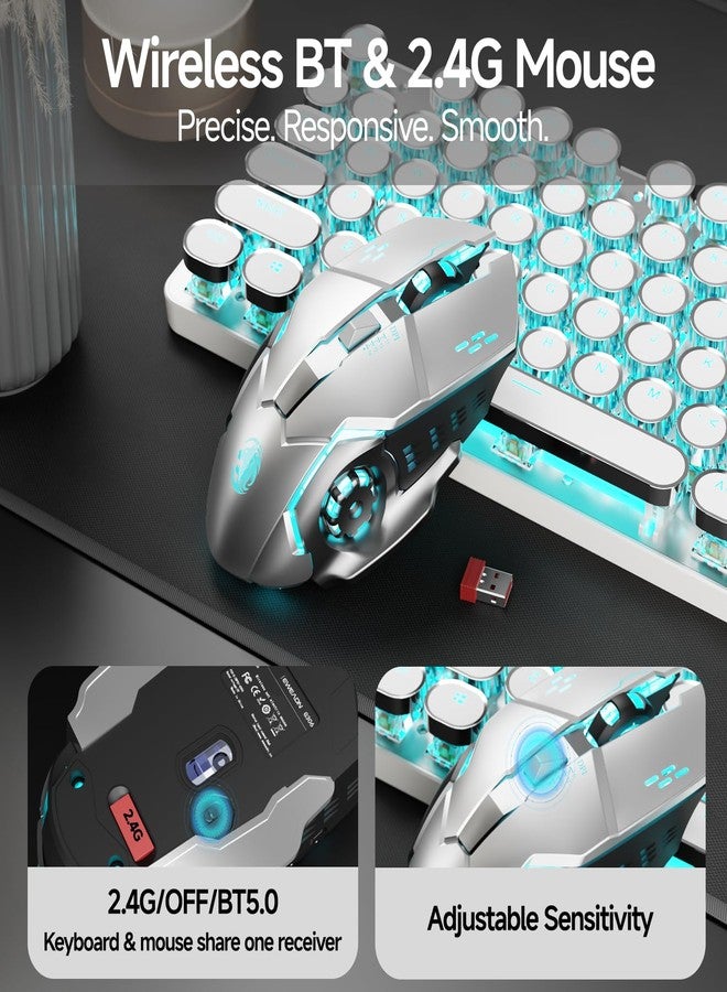 لوحة مفاتيح وماوس ميكانيكية EWEADN TK950، 104 مفتاح، تصميم أنيق، بإضاءة خلفية زرقاء، خاصية منع التداخل، مفاتيح زرقاء، بلوتوث/2.4 جيجاهرتز/سلكي، لوحات مفاتيح جذابة - أبيض - Image 3