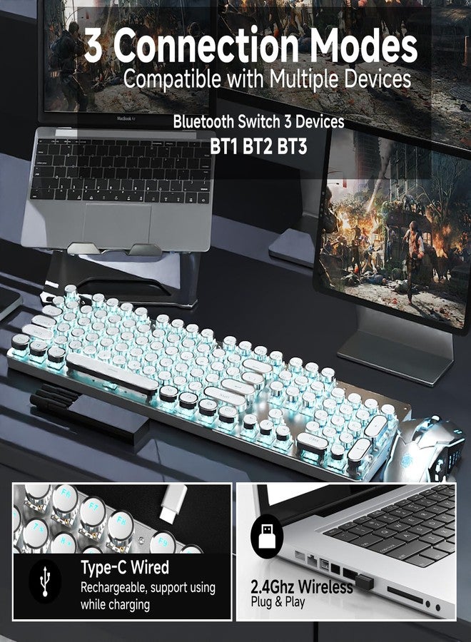 لوحة مفاتيح وماوس ميكانيكية EWEADN TK950، 104 مفتاح، تصميم أنيق، بإضاءة خلفية زرقاء، خاصية منع التداخل، مفاتيح زرقاء، بلوتوث/2.4 جيجاهرتز/سلكي، لوحات مفاتيح جذابة - أبيض - Image 5