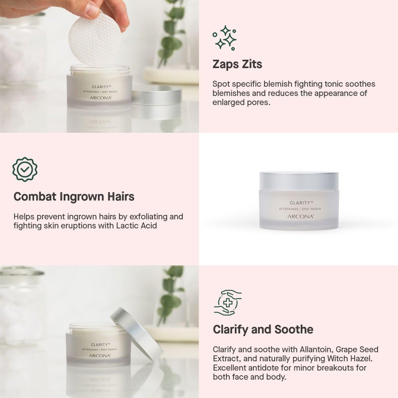 ARCONA Clarity Aftershave Pads - Lactic Acid, Witch Hazel, Methol, Aloe + Grape Exfoliate, Fight Blemishes + Soothes Skin - 45 Pads. Made in The USA - Image 2