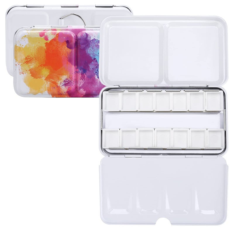 MyArTool Empty Watercolor Palette, Empty Watercolor Tin Box Palette Paint Case, Foldable Watercolor Paint Palette with 12 Empty Half Pans for Watercolor and Acrylic Painting - Image 1