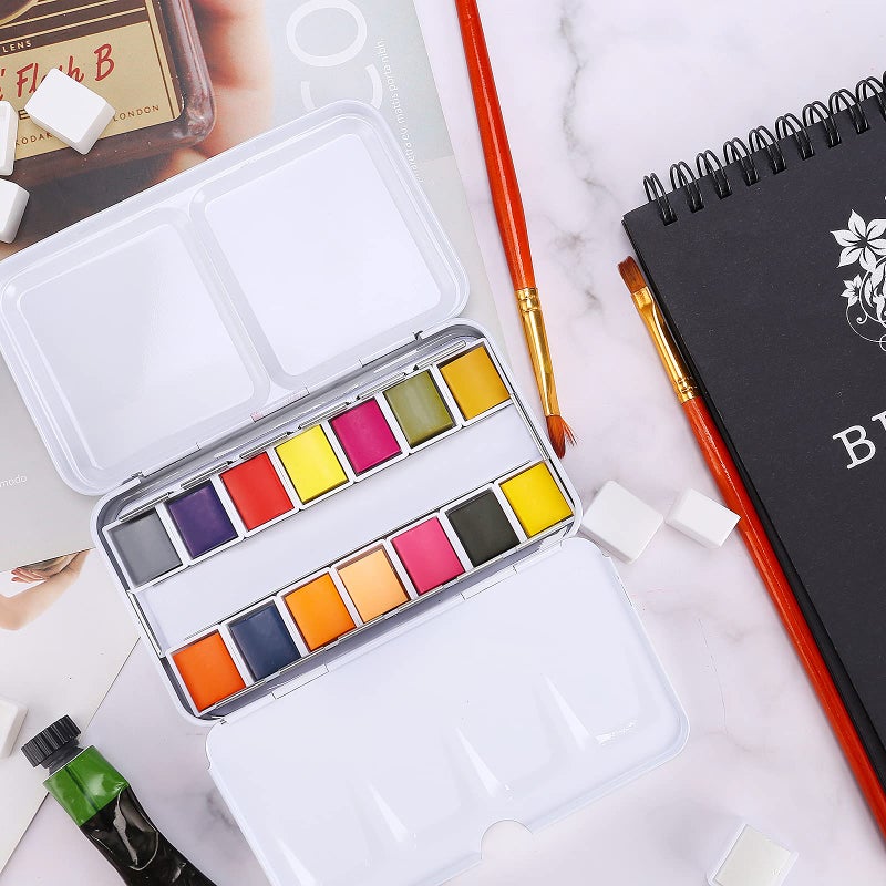 MyArTool Empty Watercolor Palette, Empty Watercolor Tin Box Palette Paint Case, Foldable Watercolor Paint Palette with 12 Empty Half Pans for Watercolor and Acrylic Painting - Image 5