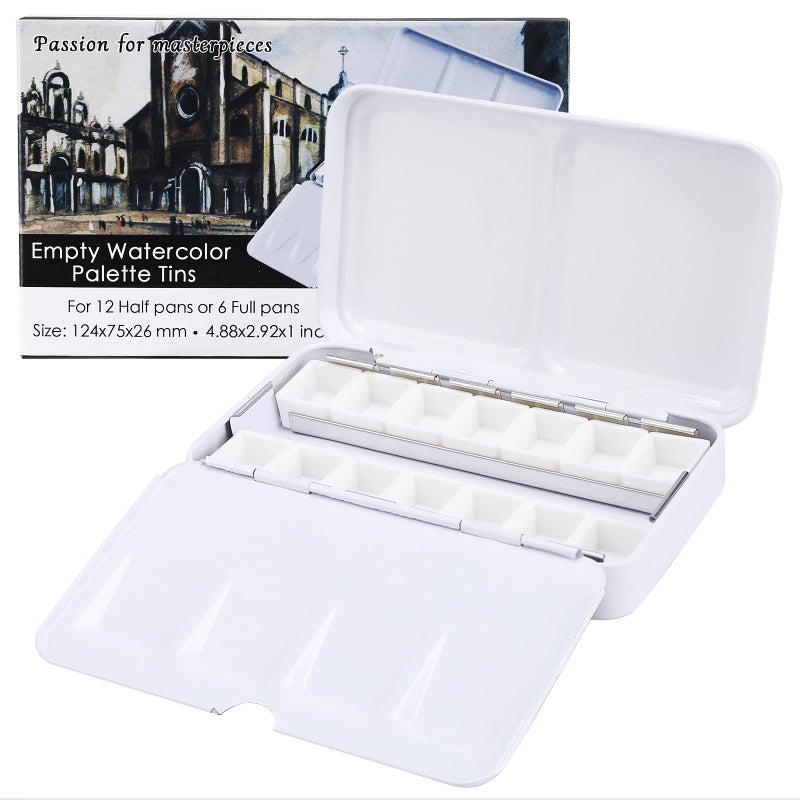 MyArTool Empty Watercolor Palette, Empty Watercolor Tin Box Palette Paint Case, Foldable Watercolor Paint Palette with 12 Empty Half Pans for Watercolor and Acrylic Painting - Image 2