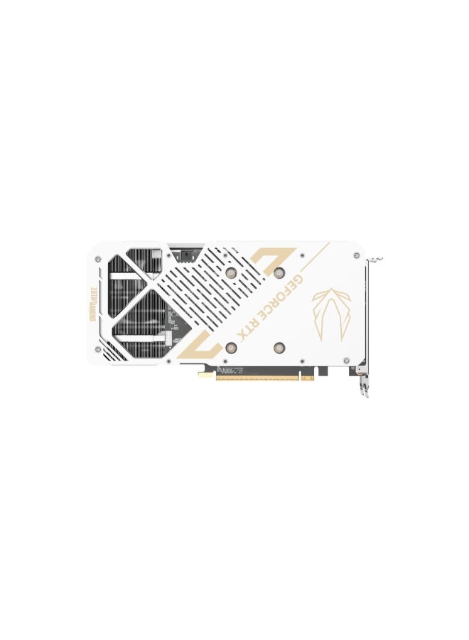 White metal backplate with gold accents on the ZOTAC RTX 5070 Twin Edge OC White Edition