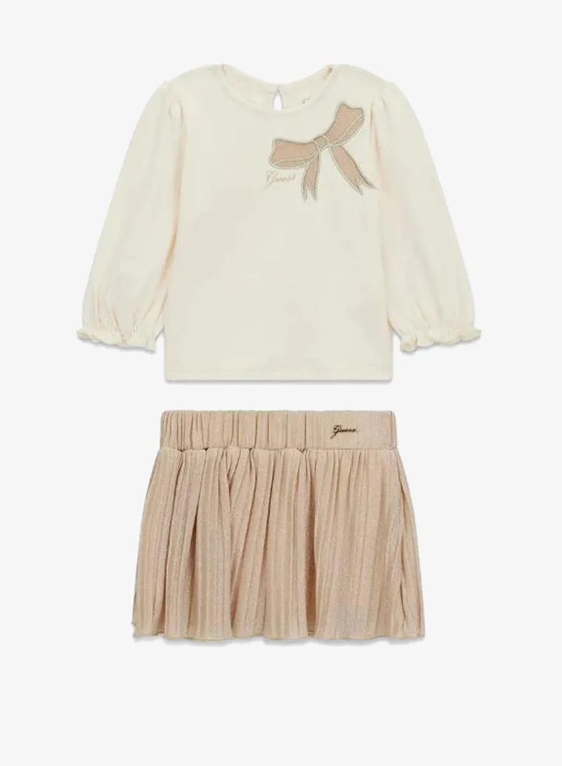 جس طقم تي شيرت وتنورة بياقة دائرية للأطفال الرضع