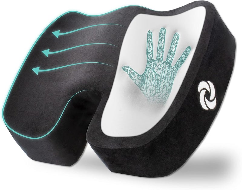 سامسونايت وسادة مقعد تقويمية للكرسي المكتبي أو مقعد السيارة [عالية الجودة - إسفنج ميموري فوم] وسادة داعمة متعددة الاستخدامات مع غطاء مخملي ناعم [سمك 2.75 بوصة] أسود - Image 1