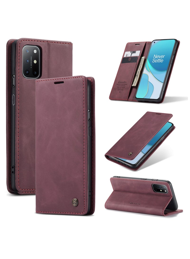 CaseMe Oneplus 8T Case Wallet, for Oneplus 8T Wallet Case Book Folding Flip Folio Case with Magnetic Kickstand Card Slots Protective Cover - Wine - Image 1