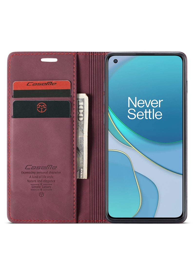 CaseMe Oneplus 8T Case Wallet, for Oneplus 8T Wallet Case Book Folding Flip Folio Case with Magnetic Kickstand Card Slots Protective Cover - Wine - Image 5